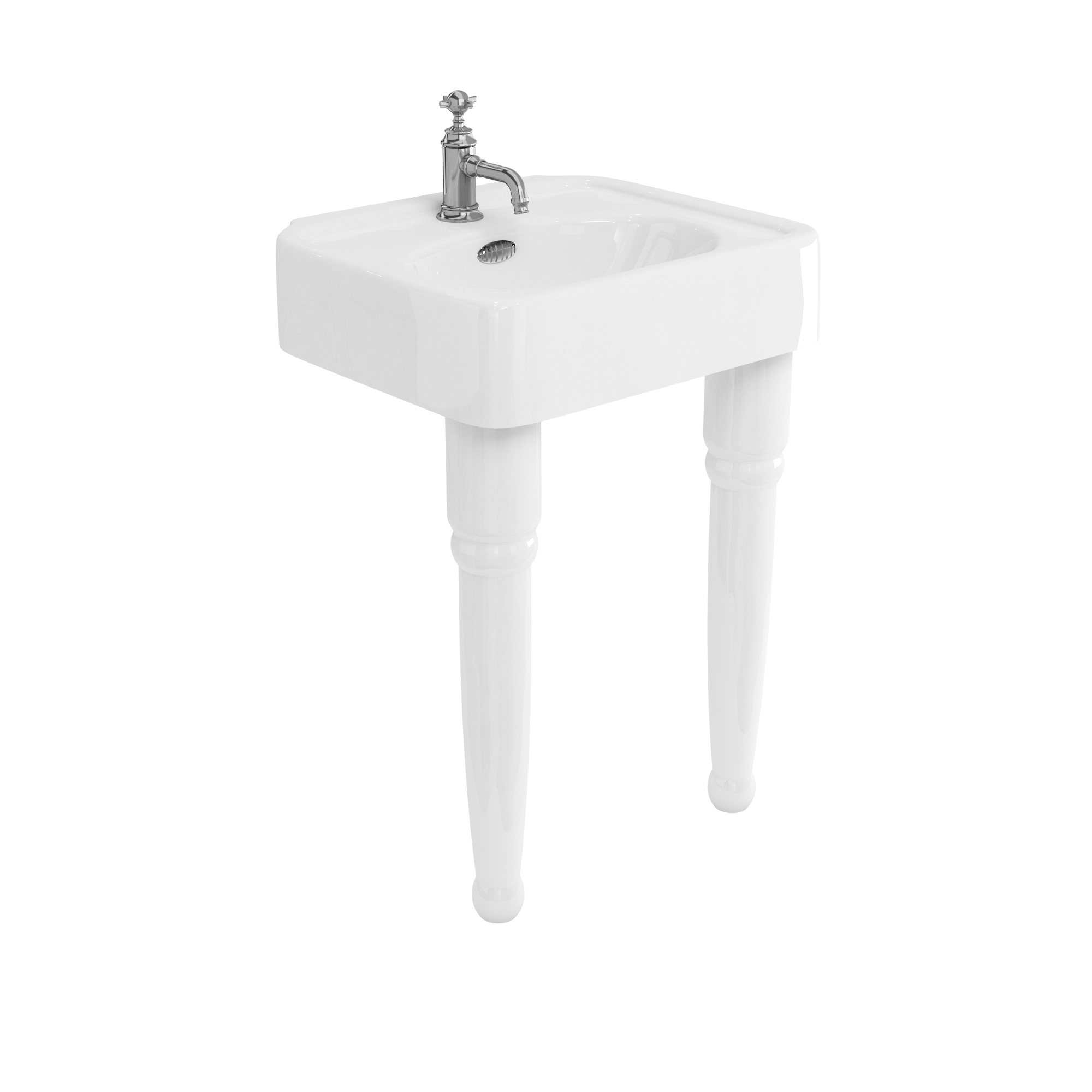 Arcade 600mm basin with chrome overflow & ceramic console legs 